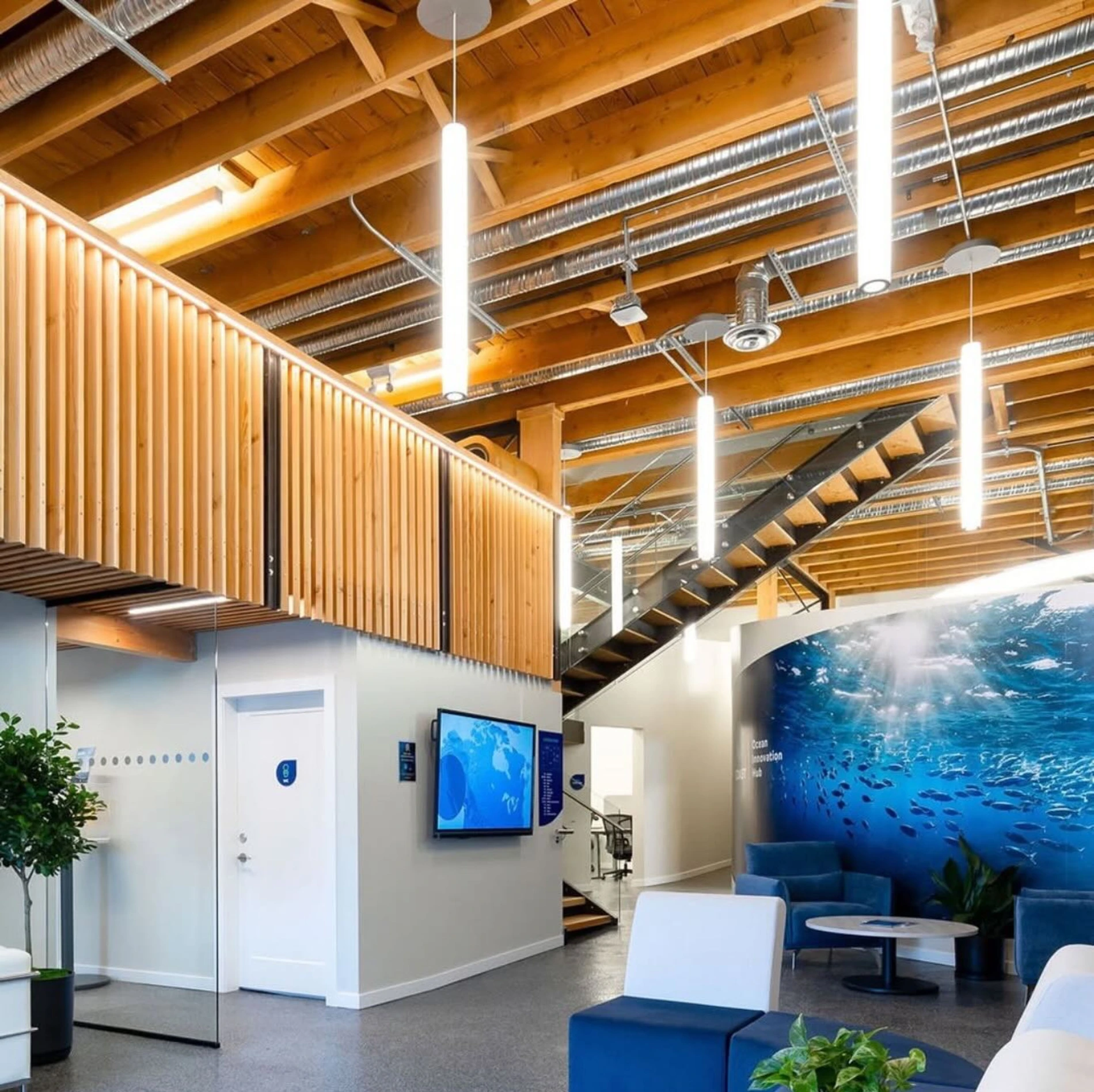 renovated interior of COAST Innovation Hub by Kyle Sawyer Construction